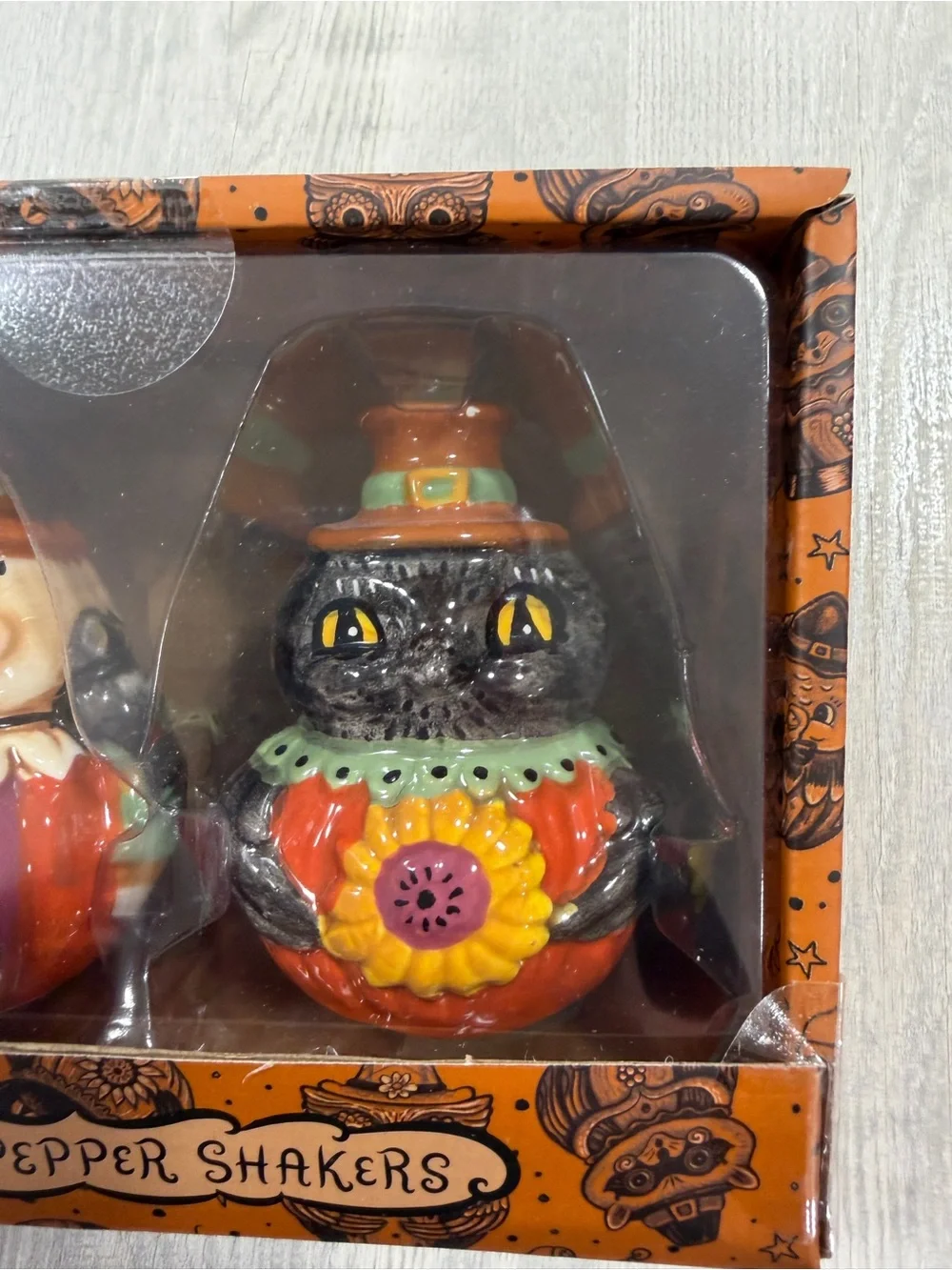 Fall Johanna Parker Thanksgiving Owl Scarecrow Pilgrim Salt & Pepper Shakers Set
